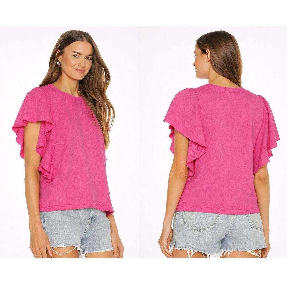 Michael Stars Womens Pink Ariana Flutter Sleeve Pullover Top Large Soft Casual